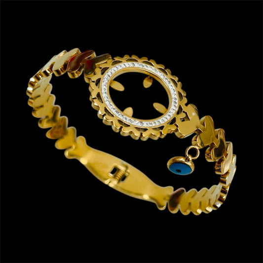 18K Gold Plated Bracelet with Hanging Blue Eye - Waterproof