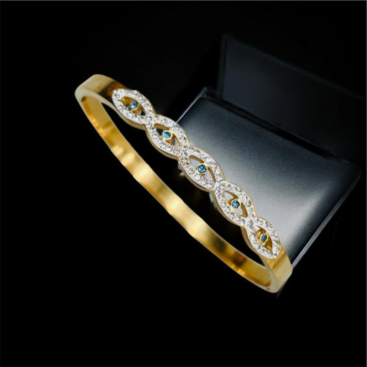 18K Gold Plated Evil Blue Eye Bracelet with CZ Stone - Anti Tarnish