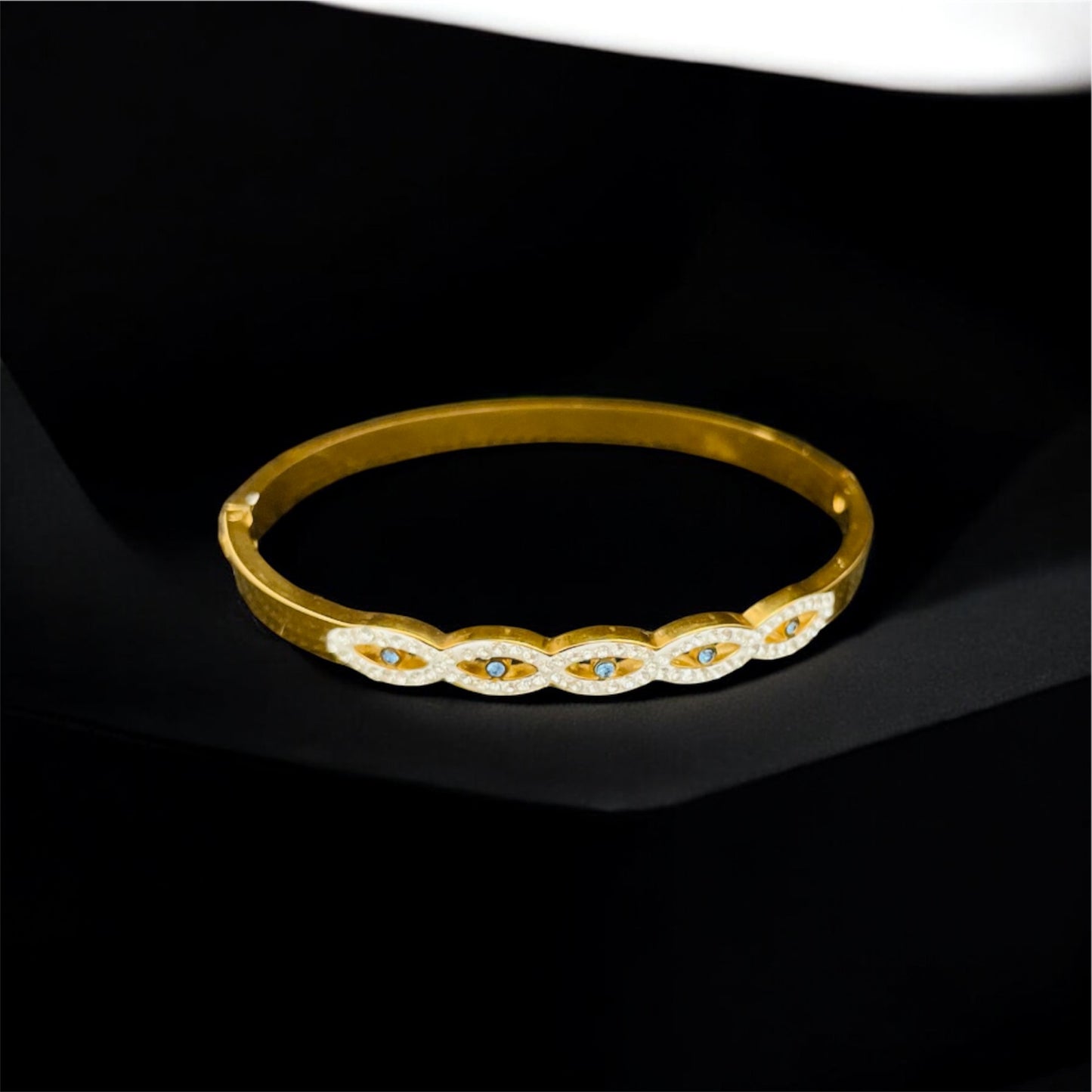 18K Gold Plated Evil Blue Eye Bracelet with CZ Stone - Anti Tarnish
