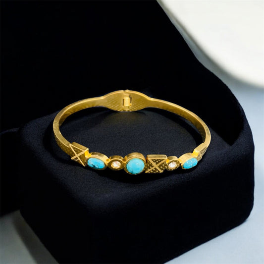 18K Gold Plated Bracelet with Turquoise Stone – Waterproof & Adjustable