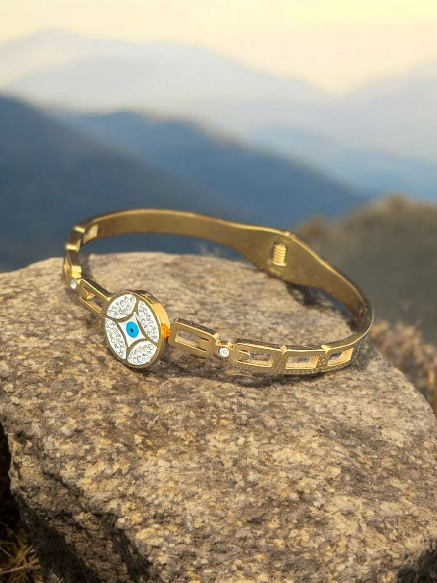Evil Eye Cuff Bracelet – 18K Gold Plated, Waterproof & Hypoallergenic