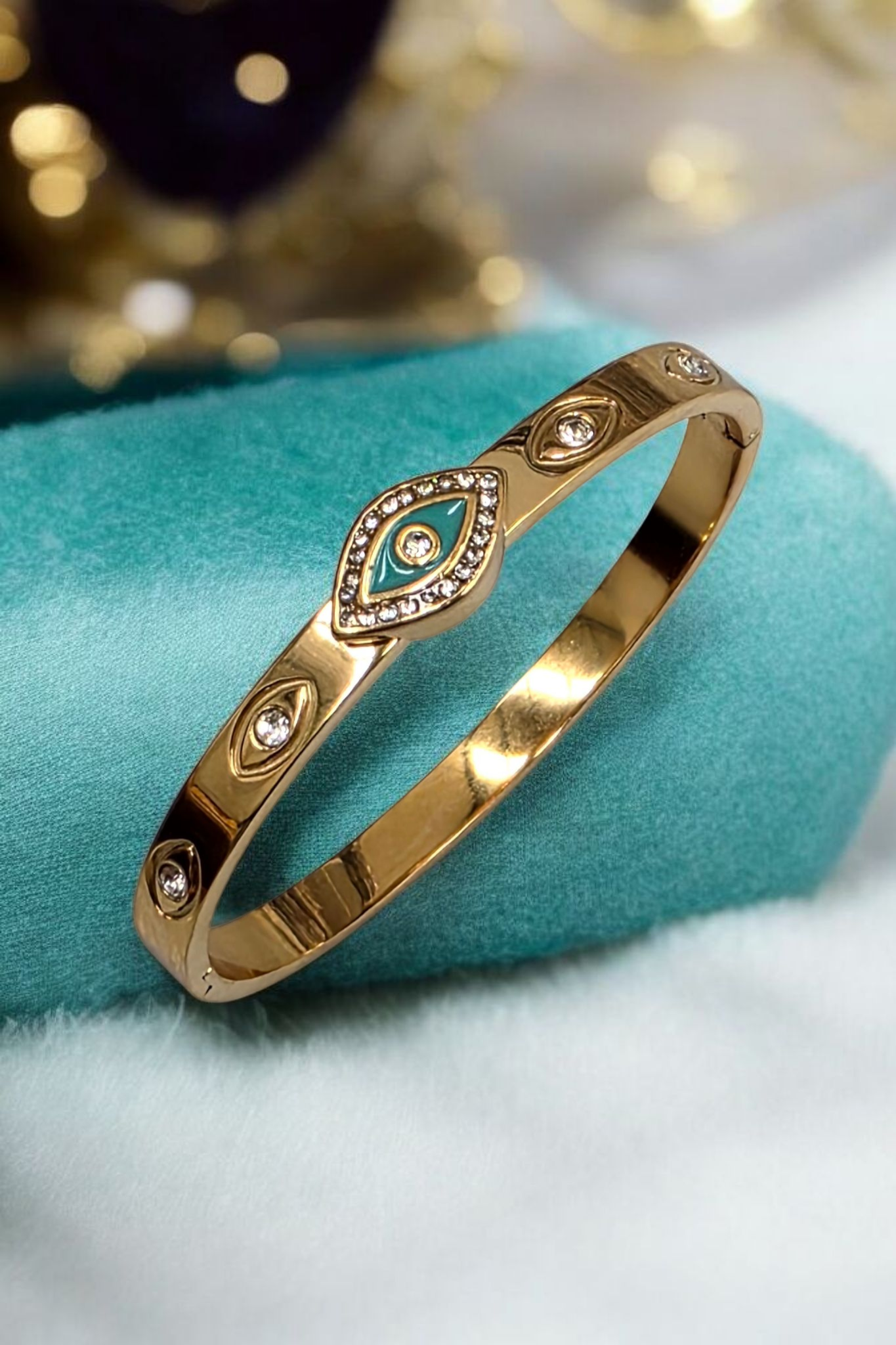 Green Evil Eye Cuff Bracelet – 18K Gold Plated, Waterproof & Hypoallergenic