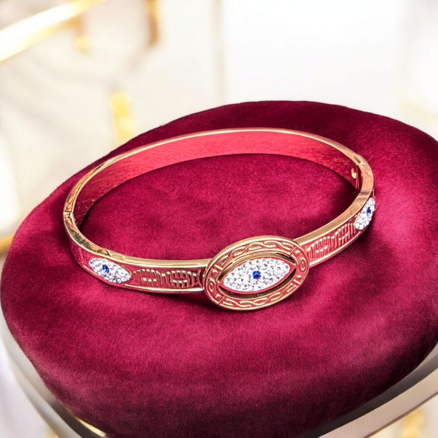 Evil Eye Cuff Bracelet with CZ Stones – 18K Gold Plated, Waterproof & Hypoallergenic