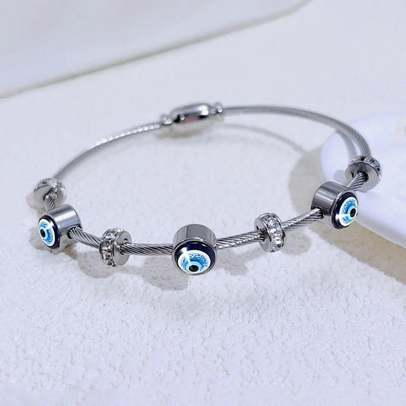 Silver Plated Evil Eye Bracelet – Waterproof & Hypoallergenic