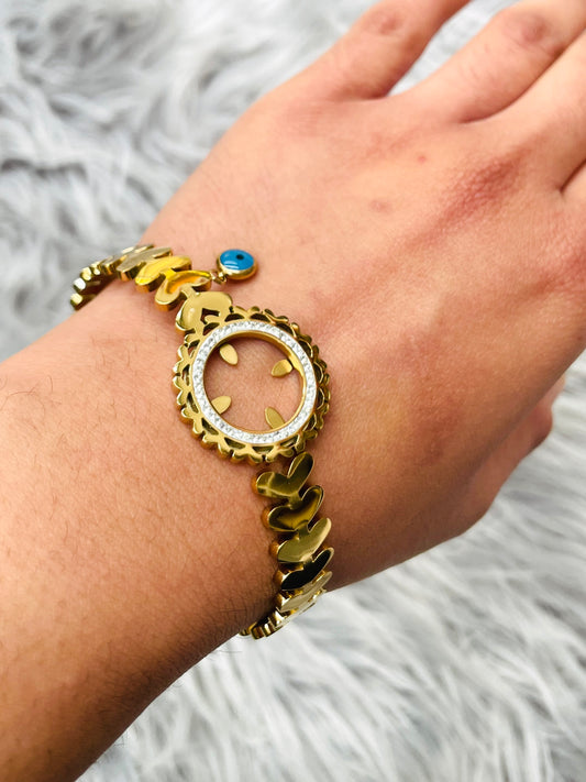 18K Gold Plated Bracelet with Hanging Blue Eye - Waterproof