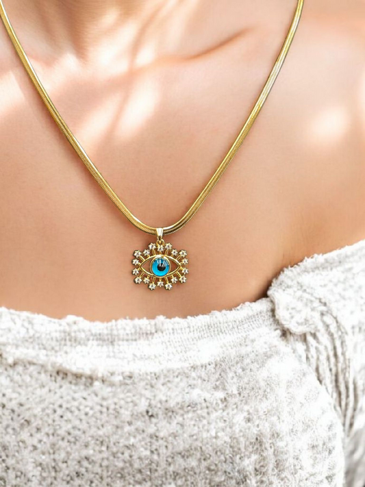 18K Gold-Plated Evil Eye Necklace – Waterproof & Tarnish-Resistant