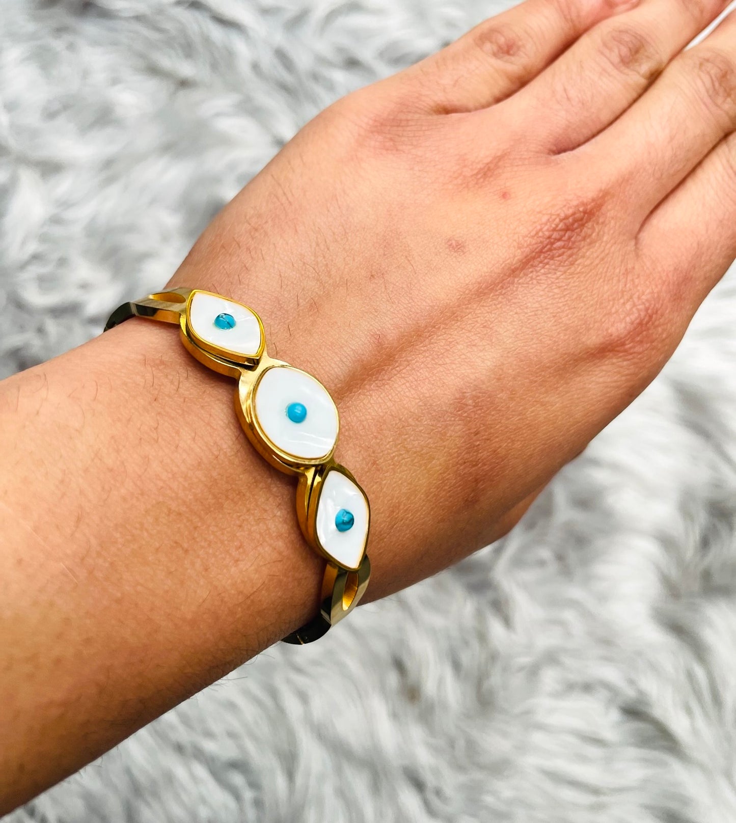 18K Gold Plated Evil Blue Eye Bracelet – Waterproof & Adjustable