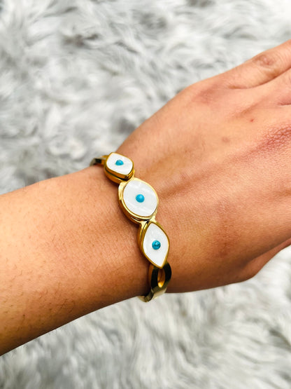 18K Gold Plated Evil Blue Eye Bracelet – Waterproof & Adjustable
