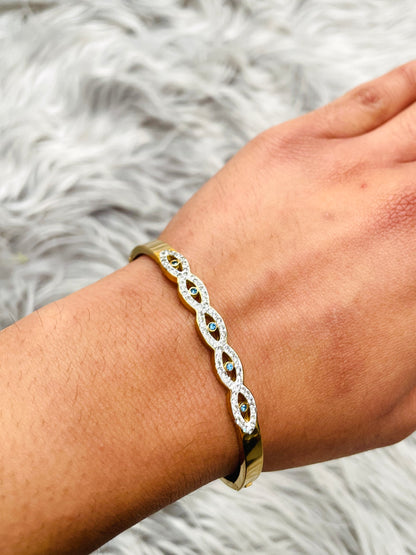 18K Gold Plated Evil Blue Eye Bracelet with CZ Stone - Anti Tarnish