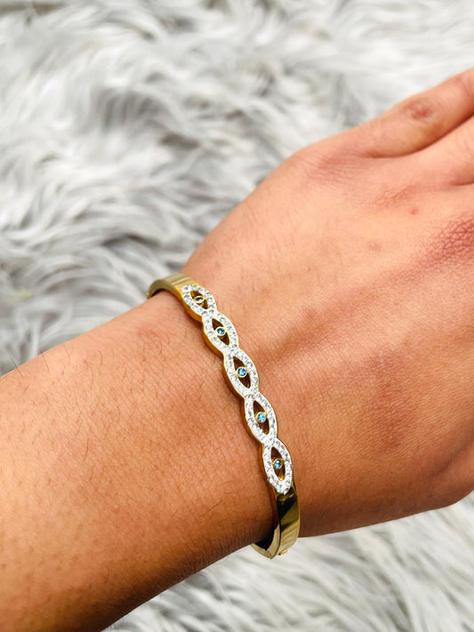 18K Gold Plated Evil Blue Eye Bracelet with CZ Stone - Anti Tarnish
