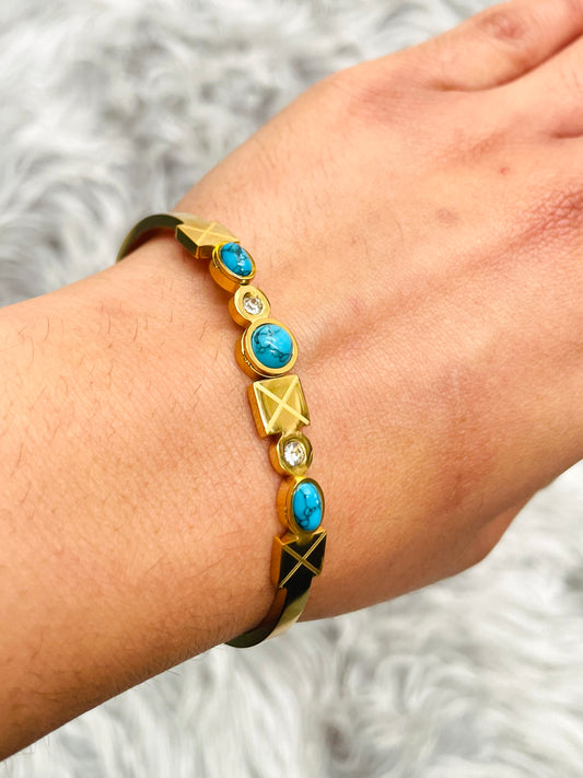18K Gold Plated Bracelet with Turquoise Stone – Waterproof & Adjustable