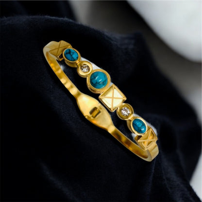 18K Gold Plated Bracelet with Turquoise Stone – Waterproof & Adjustable