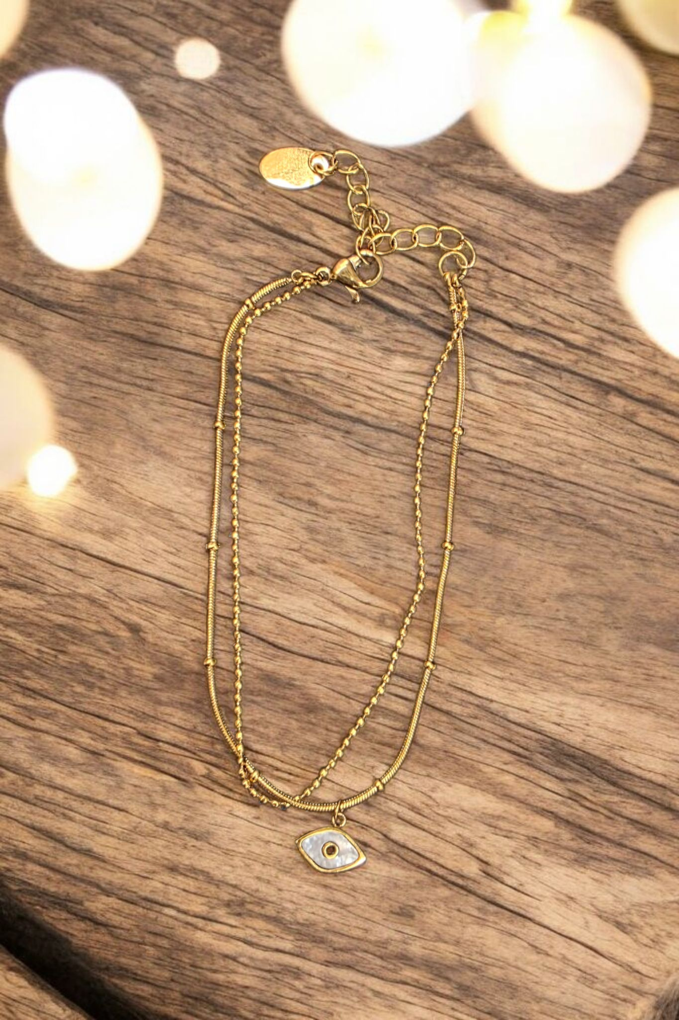 Double Chain Evil Eye Bracelet – 18K Gold Plated, Waterproof & Hypoallergenic