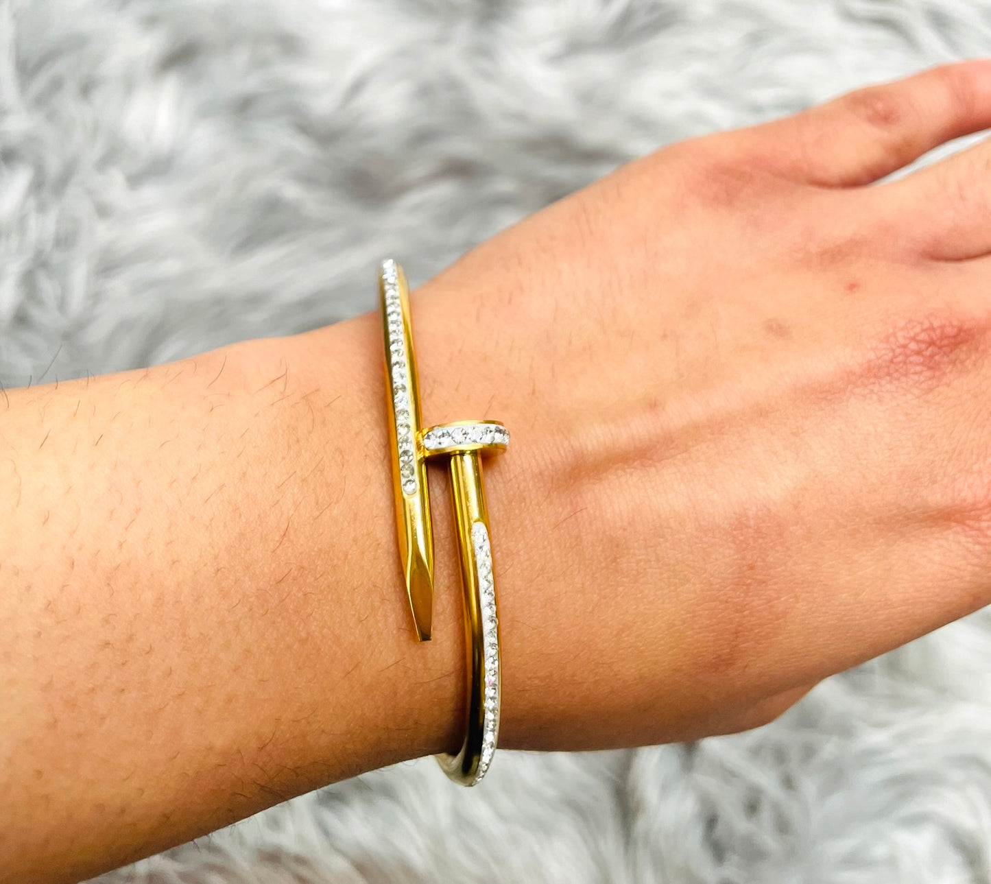 18K Gold Plated Nail Design Bracelet with CZ Stone – Anti Tarnish