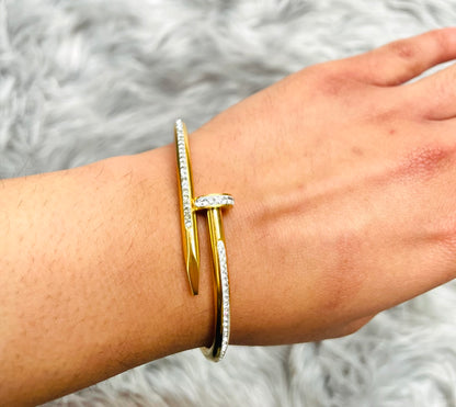 18K Gold Plated Nail Design Bracelet with CZ Stone – Anti Tarnish