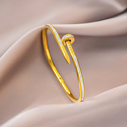 18K Gold Plated Nail Design Bracelet with CZ Stone – Anti Tarnish