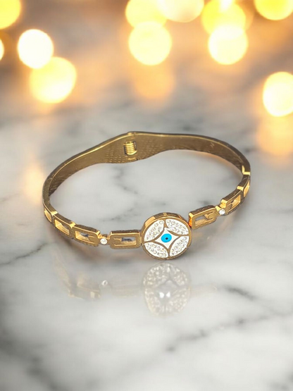 Evil Eye Cuff Bracelet – 18K Gold Plated, Waterproof & Hypoallergenic