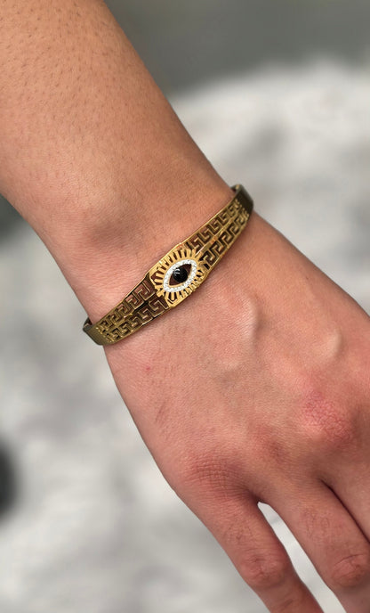Evil Eye Cuff Bracelet – 18K Gold Plated, Waterproof & Skin-Safe