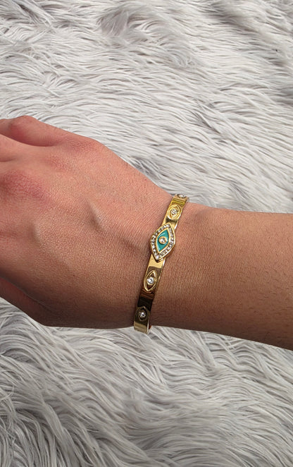 Green Evil Eye Cuff Bracelet – 18K Gold Plated, Waterproof & Hypoallergenic