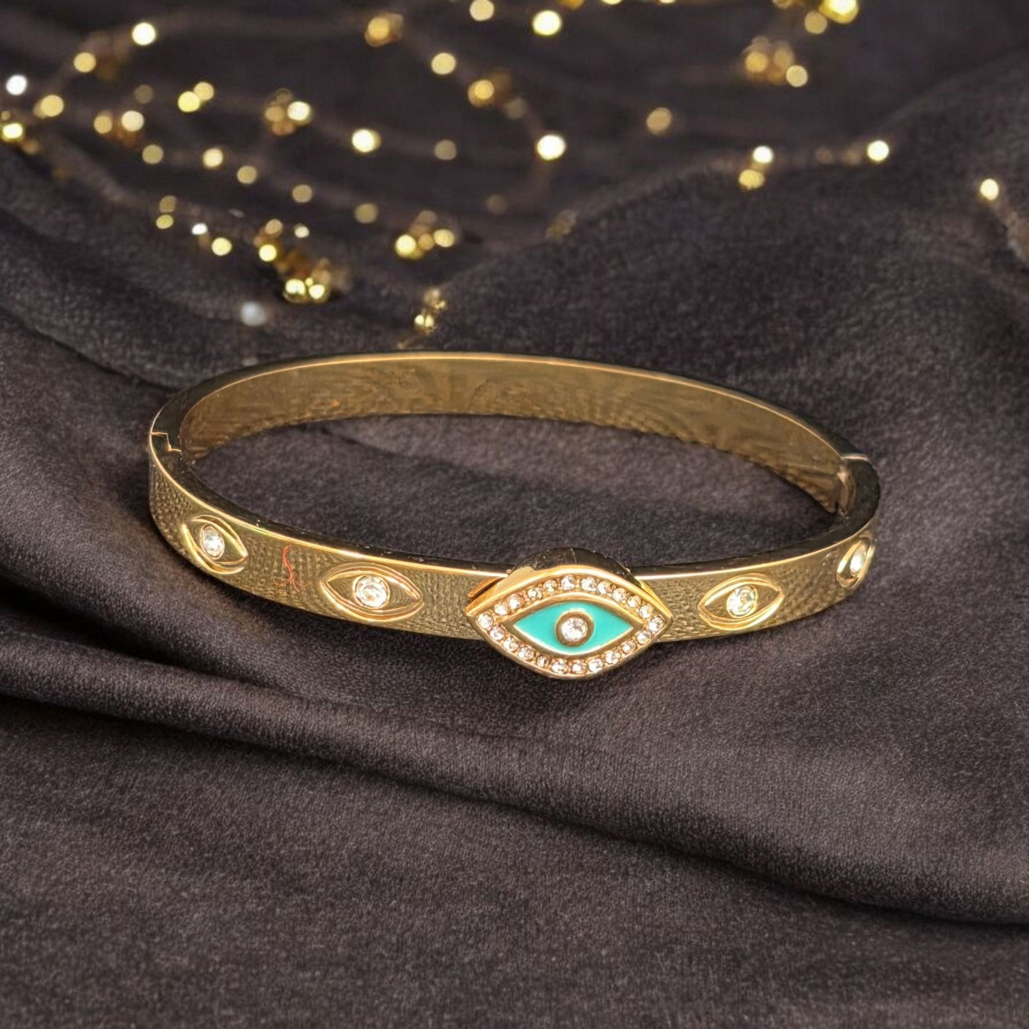 Green Evil Eye Cuff Bracelet – 18K Gold Plated, Waterproof & Hypoallergenic