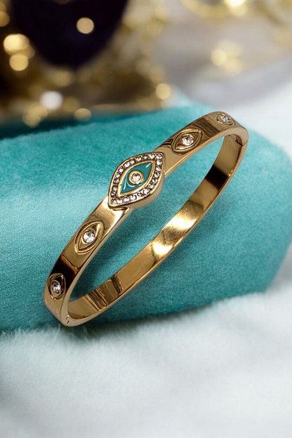 Green Evil Eye Cuff Bracelet – 18K Gold Plated, Waterproof & Hypoallergenic