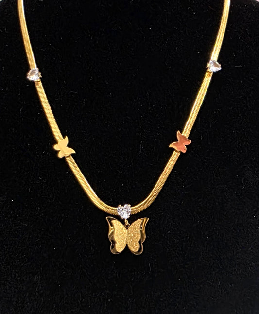 Butterfly with CZ Stone – 18K Gold-Plated, Waterproof & Tarnish-Resistant