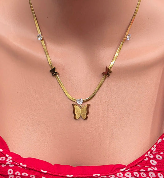 Butterfly with CZ Stone – 18K Gold-Plated, Waterproof & Tarnish-Resistant