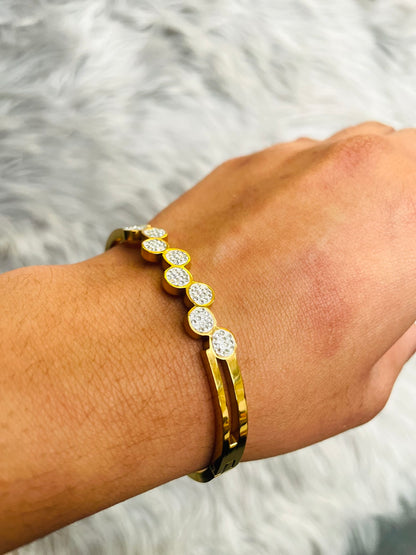 Gold & Silver Plated CZ Stone Bracelet – Waterproof & Adjustable Fit