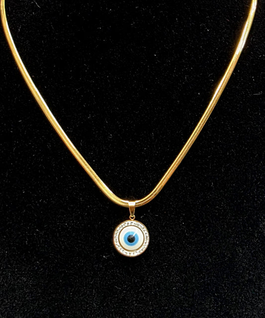 Blue Evil Eye CZ Necklace – 18K Gold-Plated & Waterproof