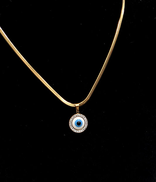 Blue Evil Eye CZ Necklace – 18K Gold-Plated & Waterproof