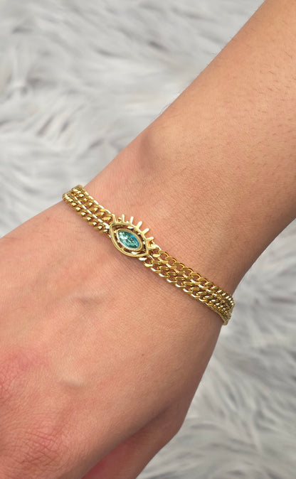 Blue Chain Link Bracelet – 18K Gold Plated, Waterproof &amp; Hypoallergenic