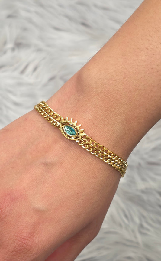 Blue Chain Link Bracelet – 18K Gold Plated, Waterproof &amp; Hypoallergenic