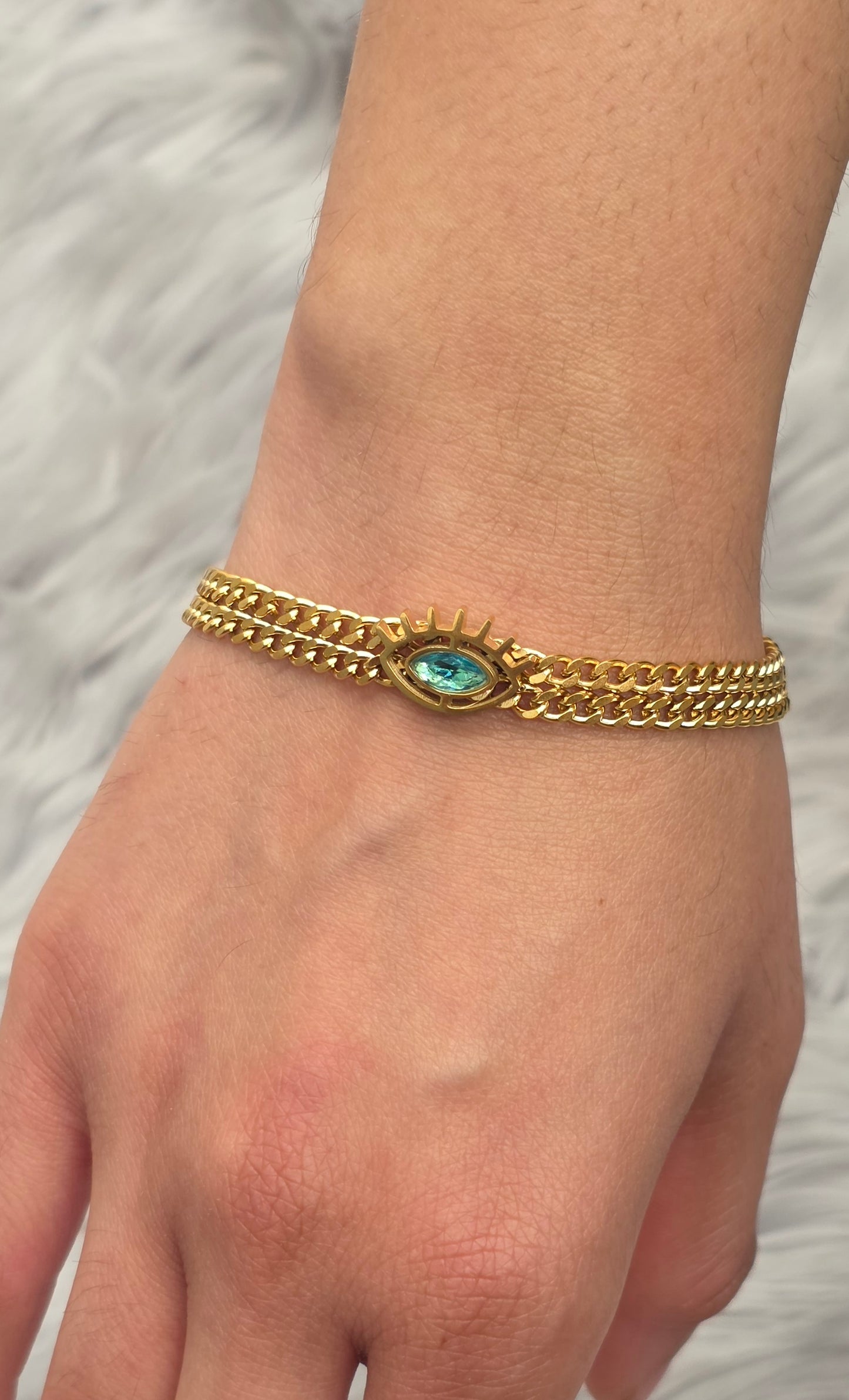 Blue Chain Link Bracelet – 18K Gold Plated, Waterproof &amp; Hypoallergenic