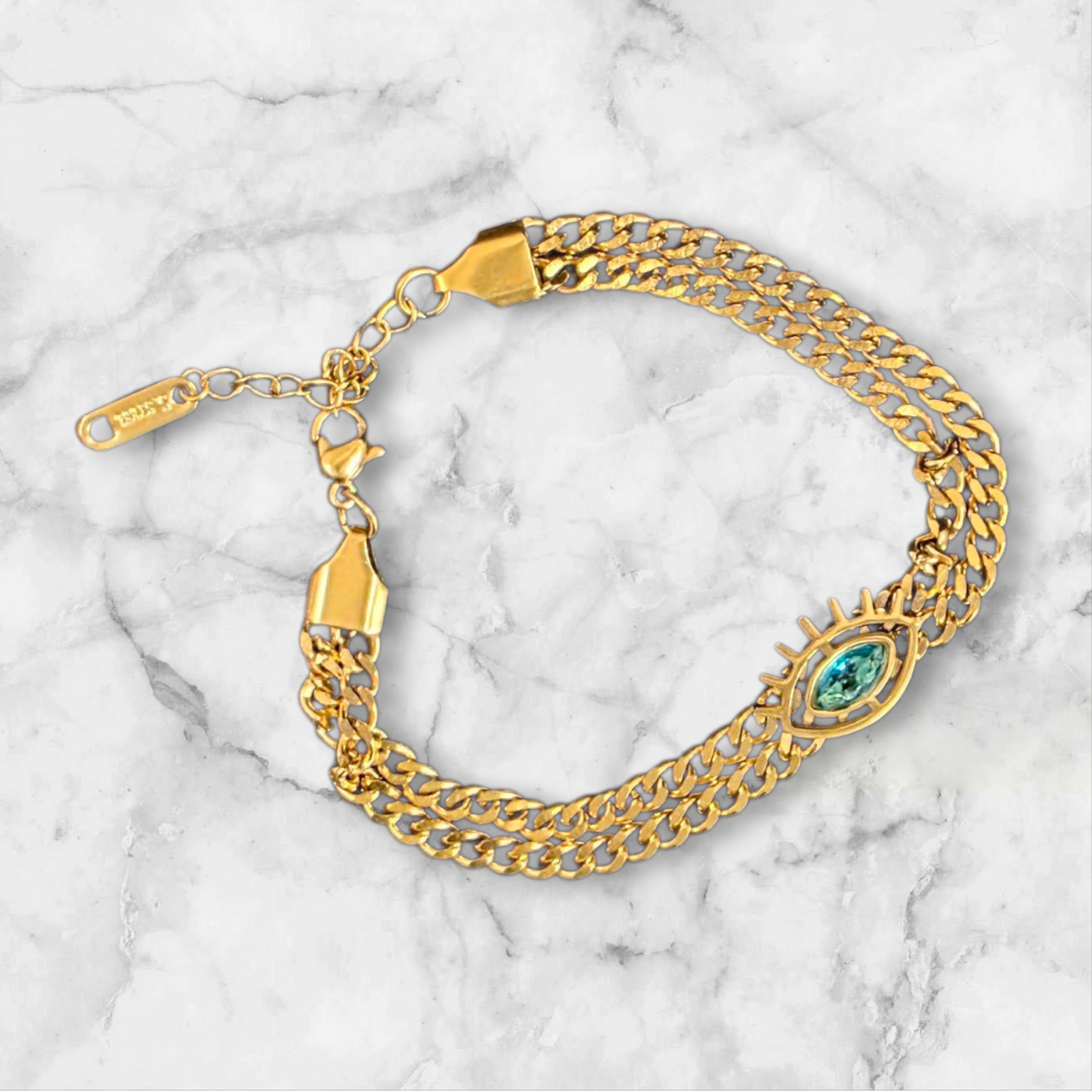 Blue Chain Link Bracelet – 18K Gold Plated, Waterproof &amp; Hypoallergenic