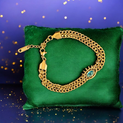 Blue Chain Link Bracelet – 18K Gold Plated, Waterproof &amp; Hypoallergenic