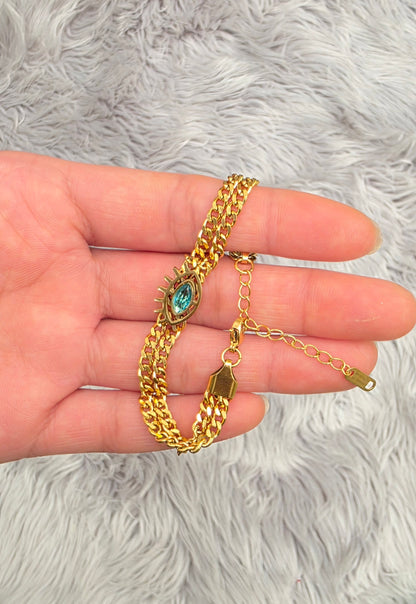 Blue Chain Link Bracelet – 18K Gold Plated, Waterproof &amp; Hypoallergenic