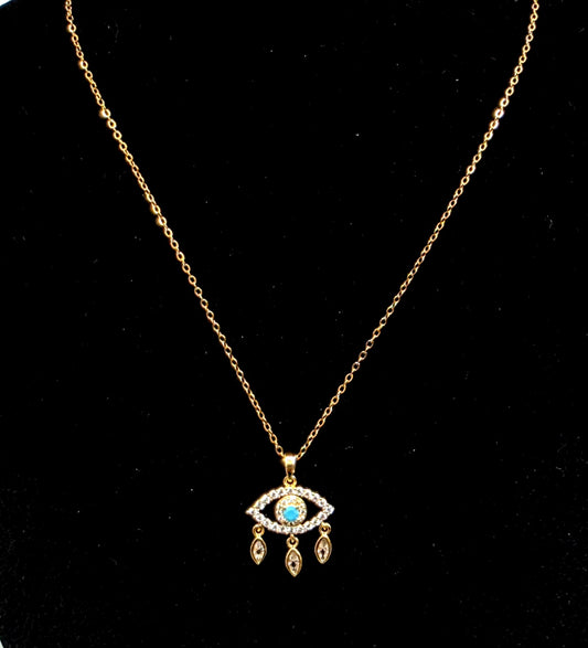 Blue Evil Eye CZ Necklace – 18K Gold-Plated Water Proof