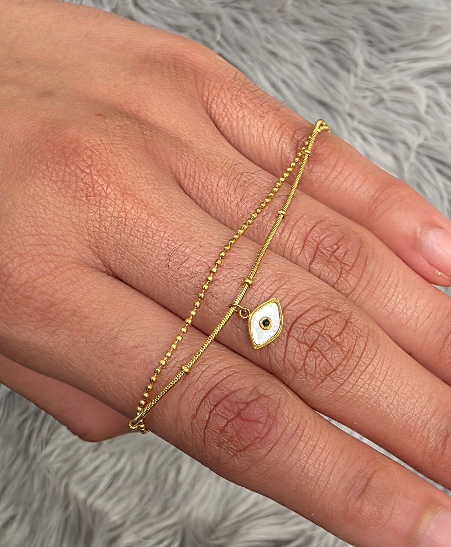 Double Chain Evil Eye Bracelet – 18K Gold Plated, Waterproof & Hypoallergenic