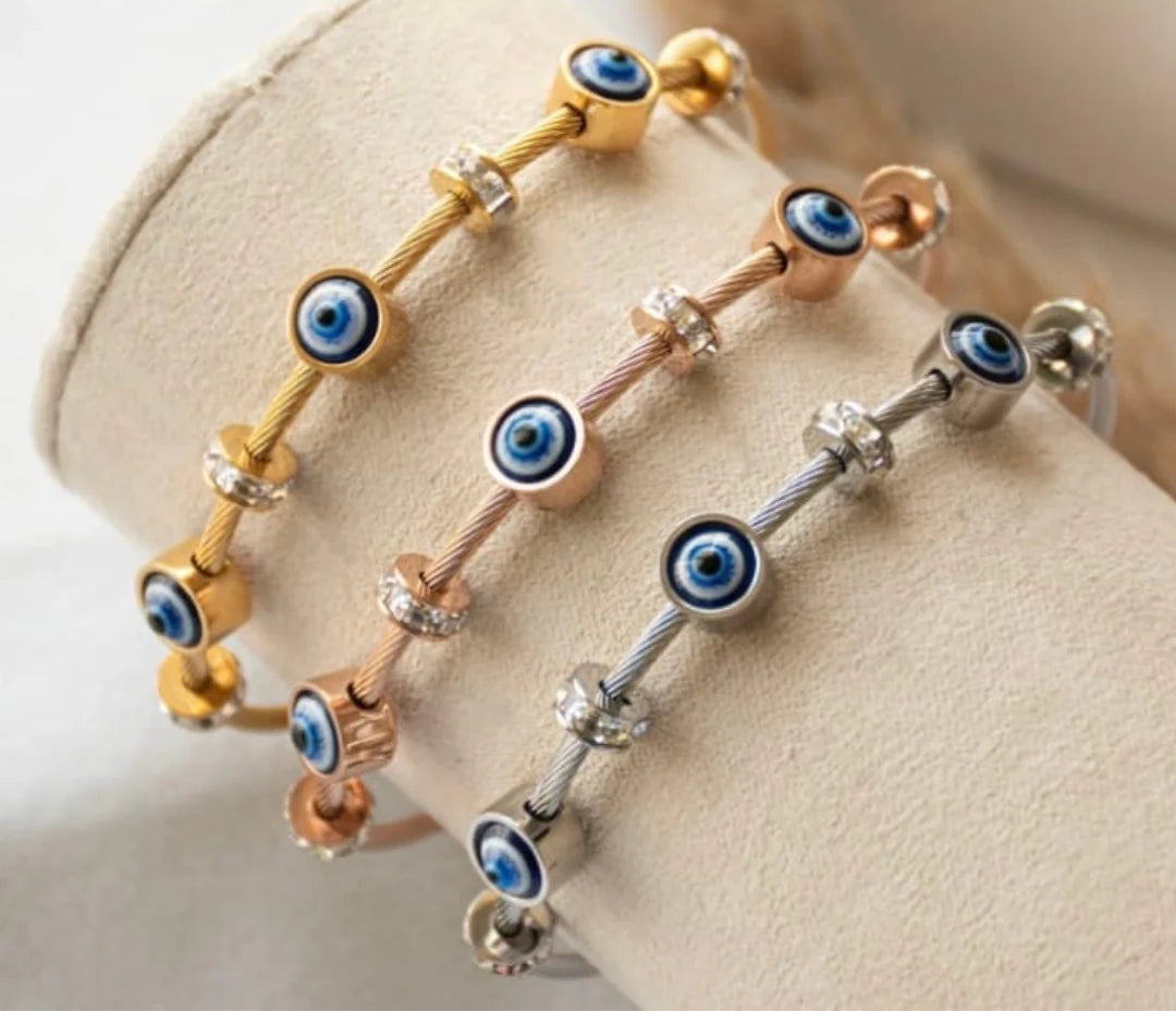 Silver Plated Evil Eye Bracelet – Waterproof & Hypoallergenic
